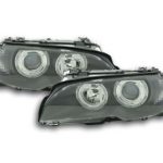 Φανάρια εμπρός angel eyes για BMW E46 coupe και cabrio (2003-2006) - μαύρα , χωρίς λάμπες (Η7) - σετ 2τμχ.