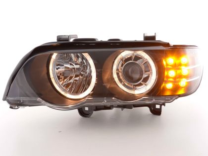Φανάρια εμπρός για BMW X5 (1999-2003) - μαύρα με led φλας , χωρίς λάμπες (Η7) - σετ 2τμχ.