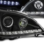 Φανάρια εμπρός led για Mercedes ML W163 (1998-2001) - μαύρα , με λάμπες (Η1) - σετ 2τμχ.