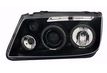 Φανάρια εμπρός angel eyes για Vw Bora - μαύρα , με λάμπες (Η1) - σετ 2τμχ.