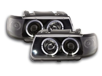 Φανάρια εμπρός angel eyes για Vw Polo 6N (1994-1999) - μαύρα , με λάμπες (Η1) - σετ 2τμχ.
