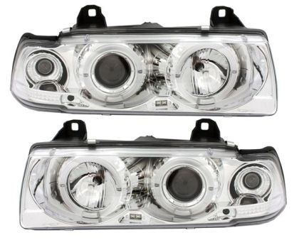 Φανάρια εμπρός angel eyes για BMW E36 (1991-1999) 4d sedan - chrome , με λάμπες (Η1) - σετ 2τμχ.