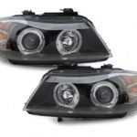Φανάρια εμπρός angel eyes για BMW E90 (2005-2008) - μαύρα , με λάμπες (Η1) - σετ 2τμχ.