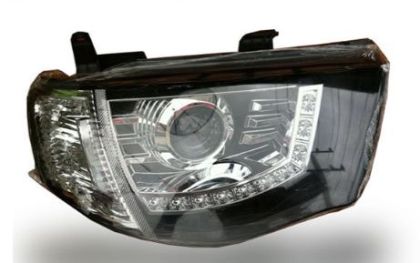 Φανάρια εμπρός led για Mitsubish L200 (2006+) - μαύρα , με λάμπες (Η1) - σετ 2τμχ.