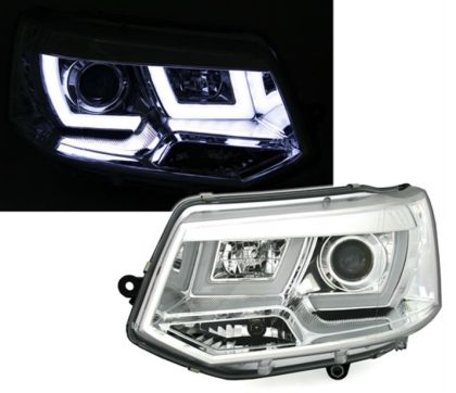 Φανάρια εμπρός led για Vw Transporter T5 (2003-2009) - chrome , με λάμπες (Η1) - σετ 2τμχ.