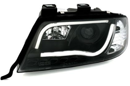 Φανάρια εμπρός led lightbar για Audi A6 C5 (2001-2004) - μαύρα , με λάμπες (Η1) - σετ 2τμχ.