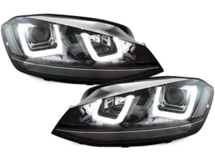 Φανάρια εμπρός angel eyes για Vw Golf 6 - με design Vw Golf 7 με μαύρη επιμηκής γραμμή , με λάμπες (Η1) - σετ 2τμχ.