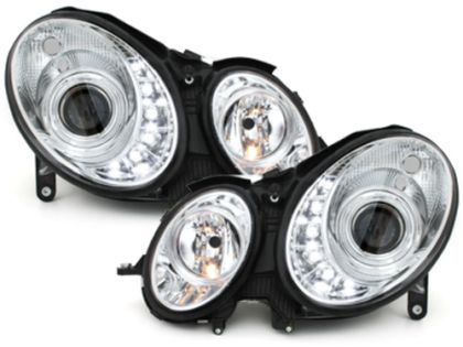 Φανάρια εμπρός led για Mercedes W211 E-Class (2006-2009) , με λάμπες (Η1) - σετ 2τμχ.