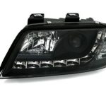 Φανάρια εμπρός για Audi A6 με φώτα ημέρας (1997-2001) / Allroad 1999-2005 - μαύρα , με λάμπες (Η1) - σετ 2τμχ.