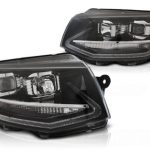 Φανάρια εμπρός led για Vw Transporter T6 (2015-2019) , μαύρα με DRL, με λάμπες (Η7/H1) - σετ 2τμχ.