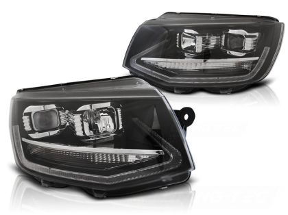 Φανάρια εμπρός led για Vw Transporter T6 (2015-2019) , μαύρα με DRL, με λάμπες (Η7/H1) - σετ 2τμχ.