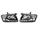 Φανάρια εμπρός για Mitsubishi Pajero (2001-2006) - μαύρα , με λάμπες (Η1) - σετ 2τμχ.