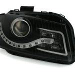 Φανάρια εμπρός led Dayline για Audi A3 (2003-2008) - μαύρα , με λάμπες (Η9) - σετ 2τμχ.