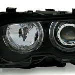 Φανάρια εμπρός angel eyes για BMW E46 sedan (2001-2005) - μαύρα , χωρίς λάμπες (Η7) - σετ 2τμχ.