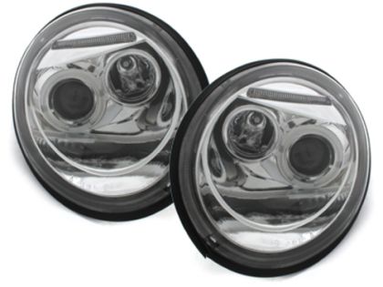 Φανάρια εμπρός angel eyes για Vw Beetle (1998-2005) , μάυρα , με λάμπες (Η1) - σετ 2τμχ.